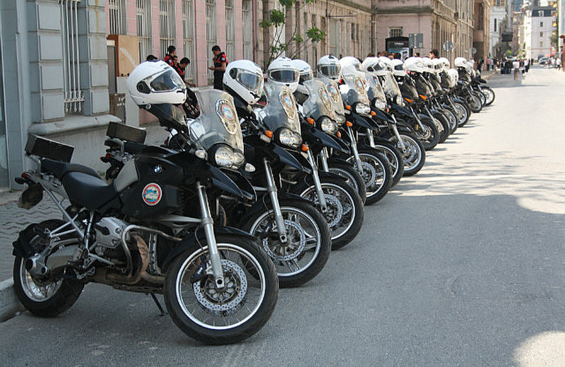 Police bikes with helmets in formation!!