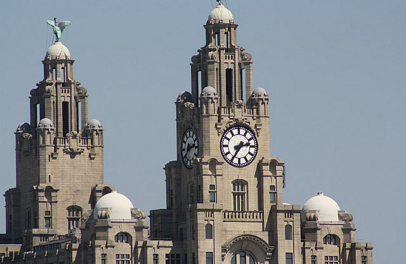 The twin clock towers of the Liver Building