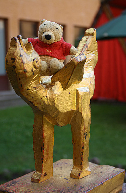 Pooh in a Viking sculpture