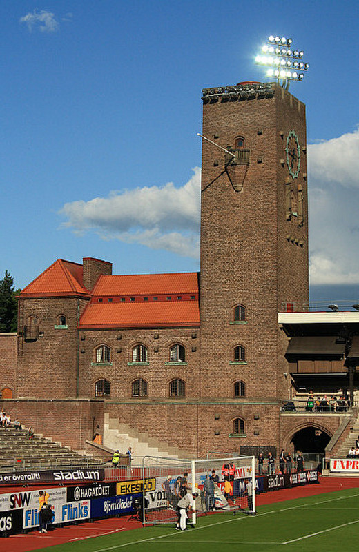 One of the clock towers at Stockholm Stadion