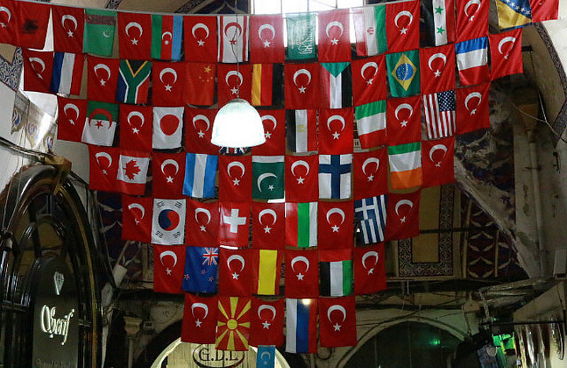 Flags of the world adorn the Grand Bazaar