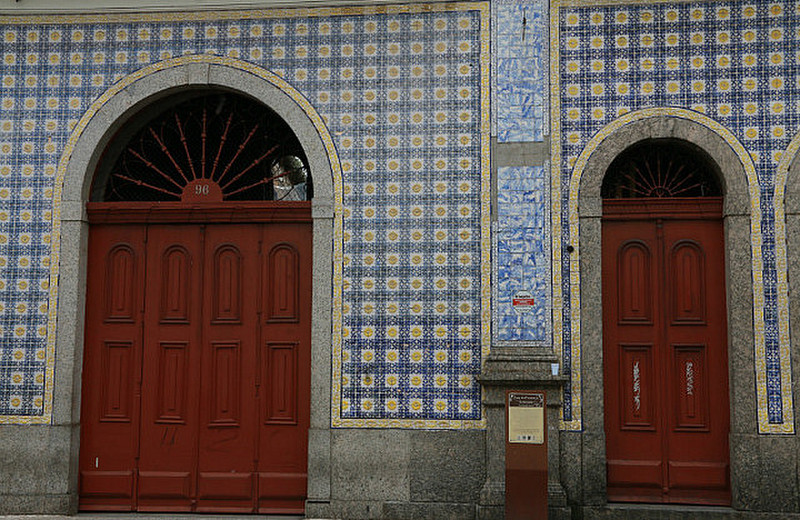 The tiled facade of Santos...