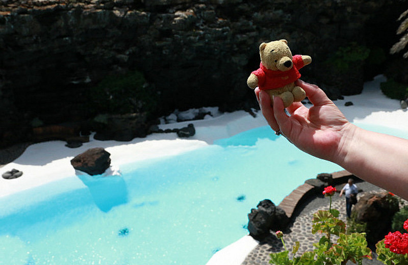 Pooh  atop Marique&#39;s pool
