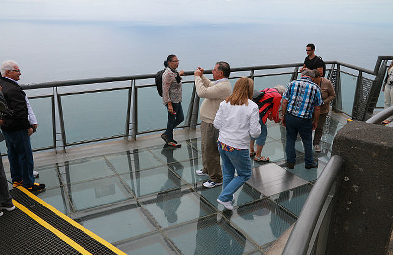 The brave people on the glass walkway at Cabo