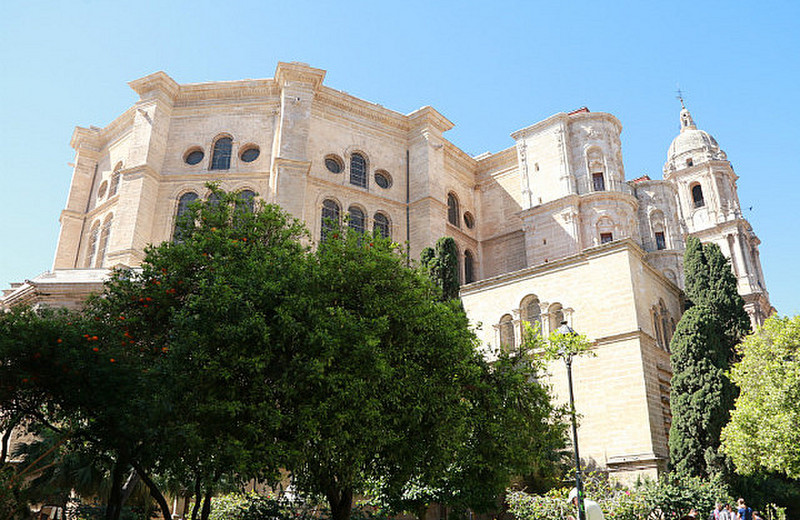 The Massive fa&ccedil;ade of Malaga cathedral