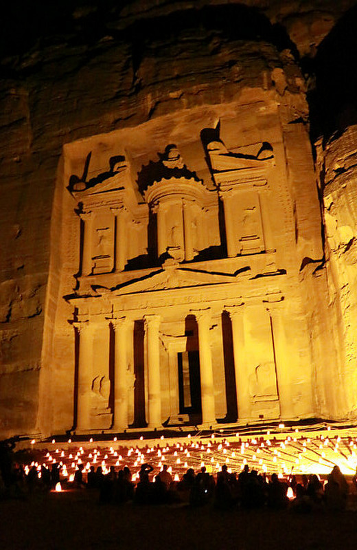 The illuminated Treasury of  Petra by night
