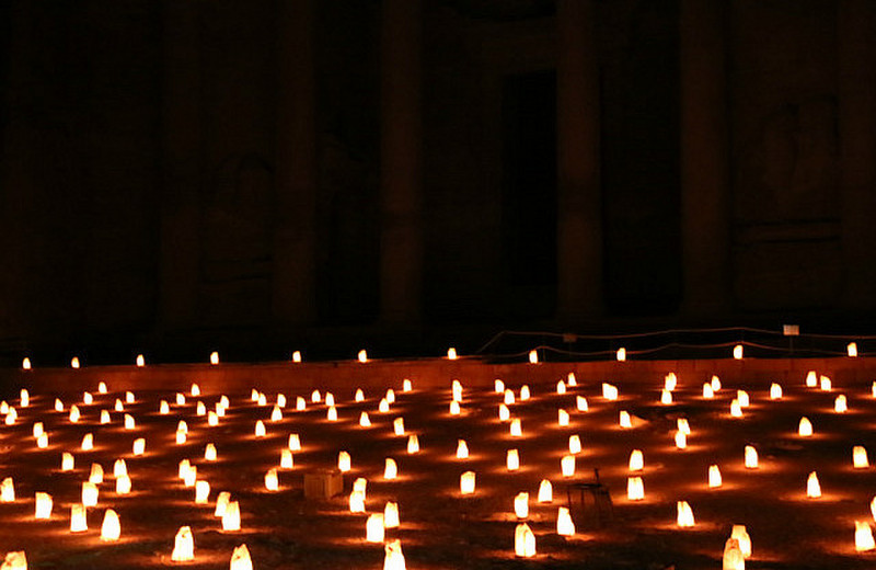 Some of the 1800 candles that light Petra by night