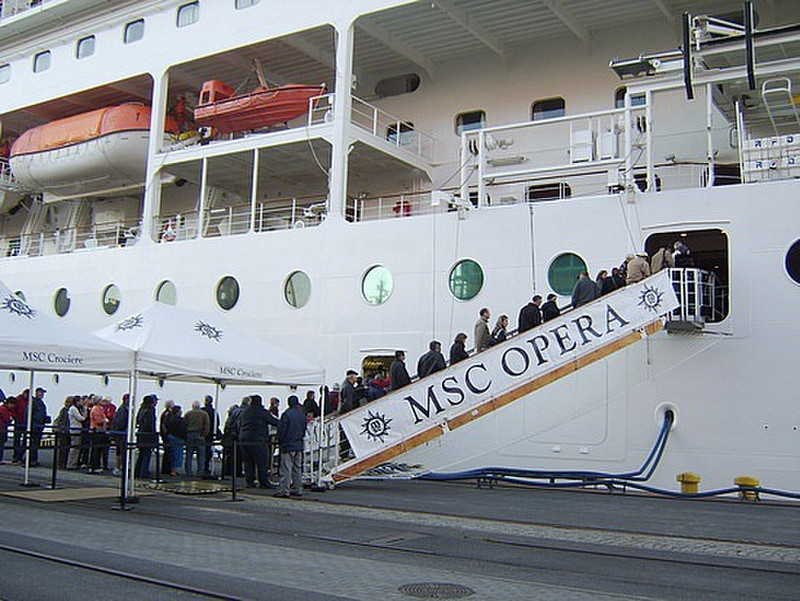 Queuing to board the MSC Opera - Gdynia