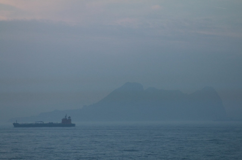 The ghostly outline of the rock of Gibraltar