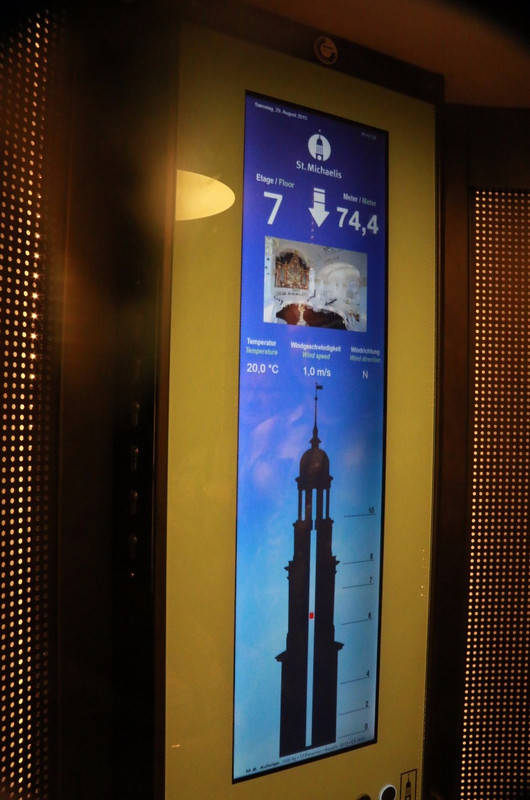 The illumination inside St Michaelis tower lift