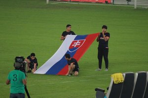 The Slovakian flag being presented