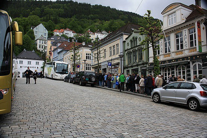 Queue for funicular in Bergen. Get there early