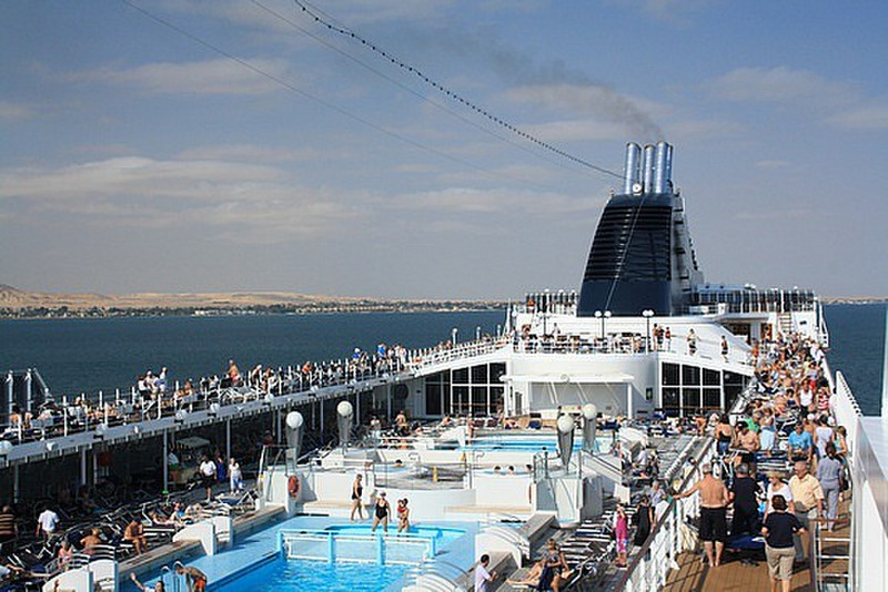 Sunning in the Suez Canal. A full pool deck