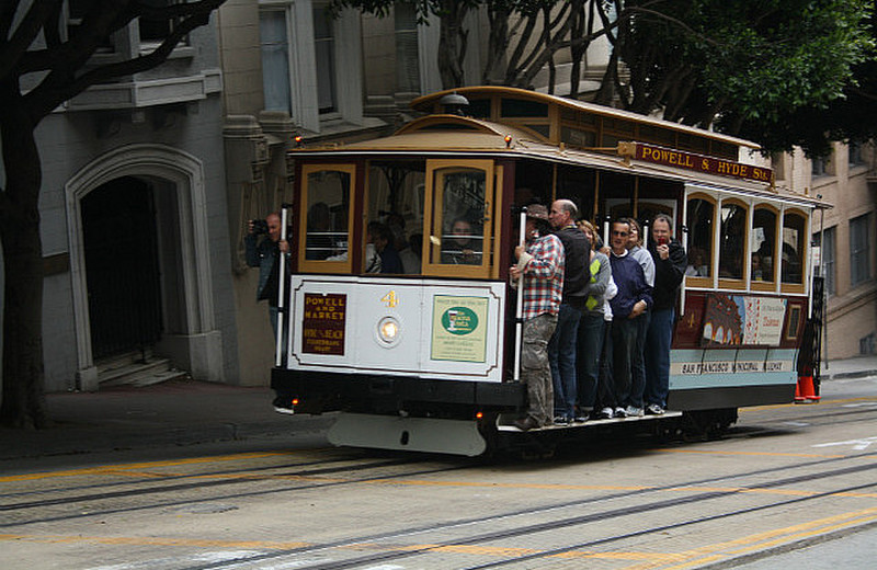 An empty cable car by SF standards