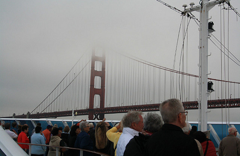 Deck eye view of the Golden Gate Bridge