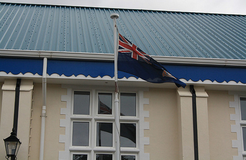 The Falkland flag flying proudly