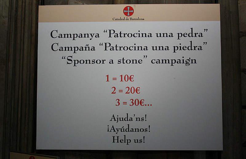 sponsor a brick!! Barcelona cathedral