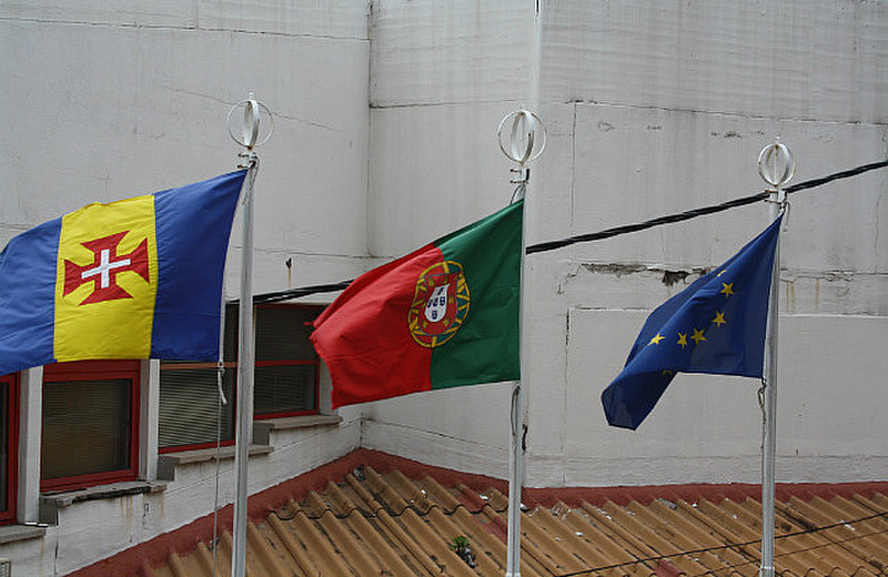 Madeira, Portugal and EU flags