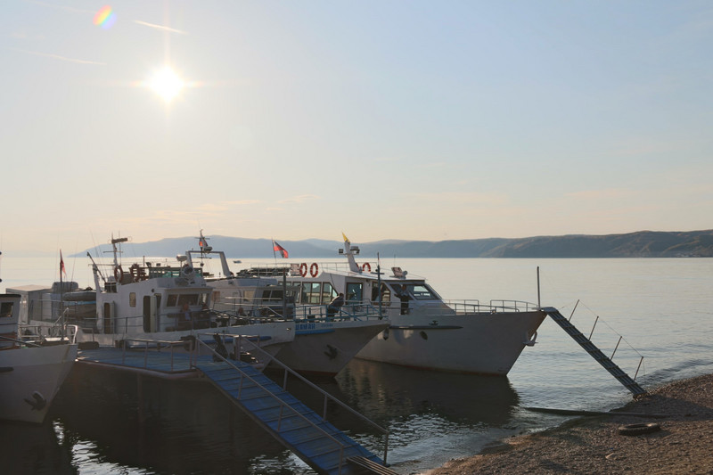 Boats moored on Lake Baikal