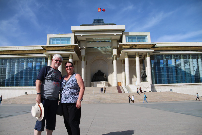 Chris and Roisin in Red Square, Ulaan Baatar