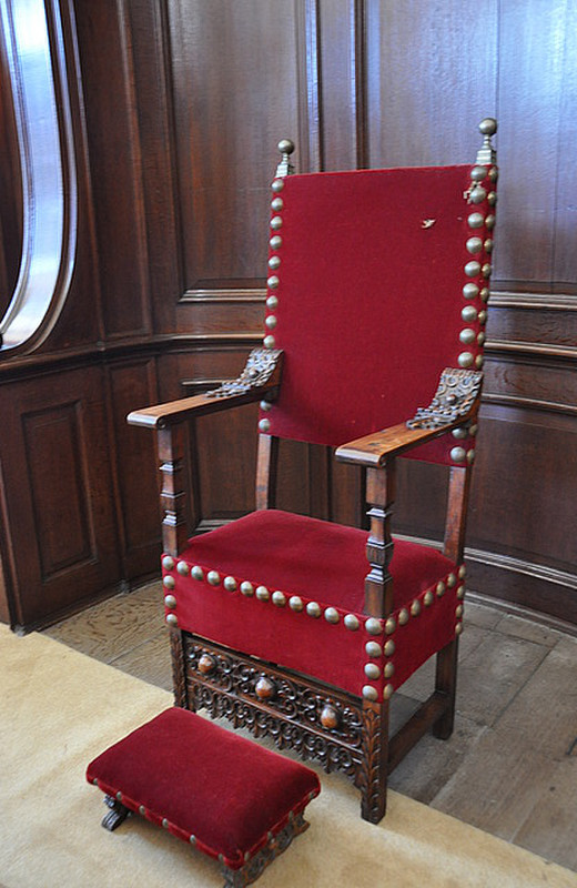 Queens chair with shrapnel hole