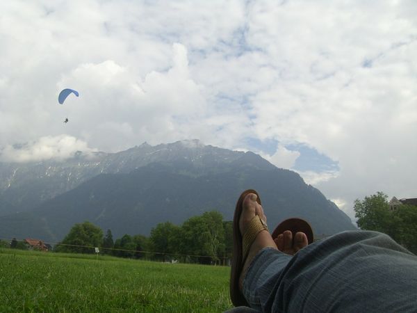 Resting in the park, taking in the skydivers