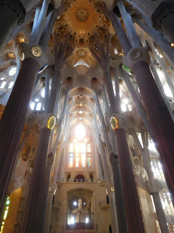 Looking up inside the nave at Sagrada Familia