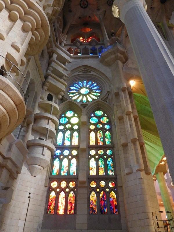 Stained glass windows ablaze with sunlight