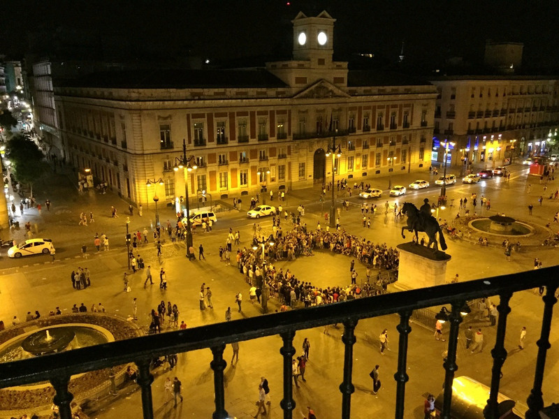 Balcony view of Puerta del Sol from Room 428