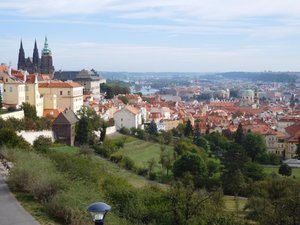 View of Prague Castle and Prague from monastery