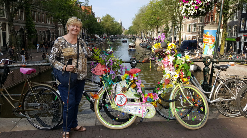 Deb at the canal with the Fairy Bicycle