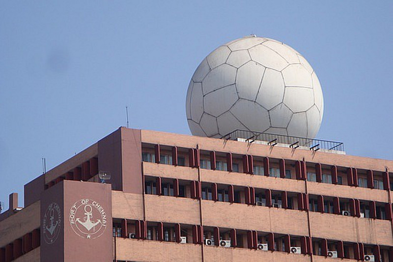 Port Authority Building with a big Soccer Ball