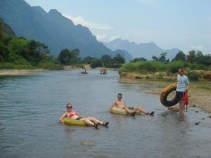 Tubing down the river in Laos