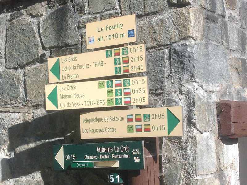 Our guide, the TMB signpost for direction and estimated time.