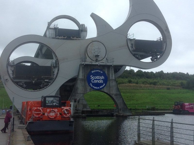 The Falkirk Wheel. It lifts boats 27 m!