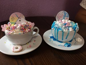 Unicorn and mermaid hot chocolates
