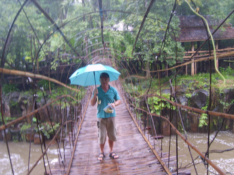 A rickety old bamboo bridge