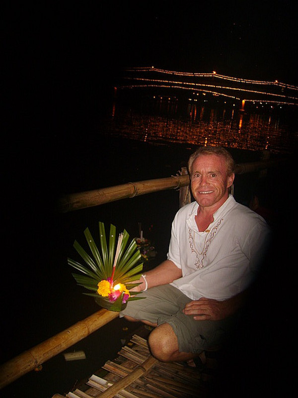 Floating our krathong on Ping River