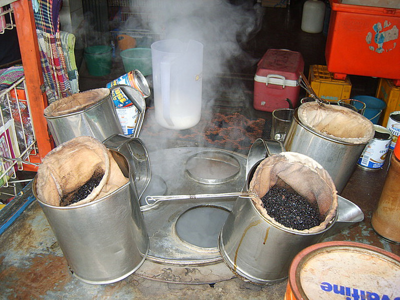 Steaming Laos coffee