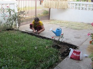 Planting marigolds in front garden