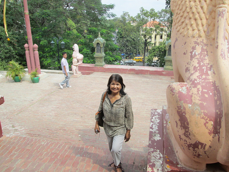 Jai climbing the &#39;hill&#39; at Wat Phnom