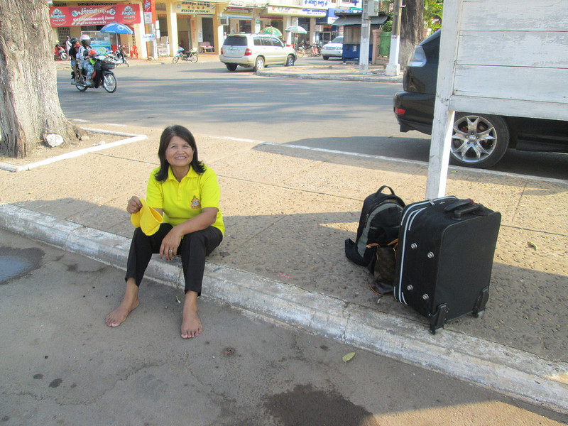 Sat waiting for our late bus in Kratie