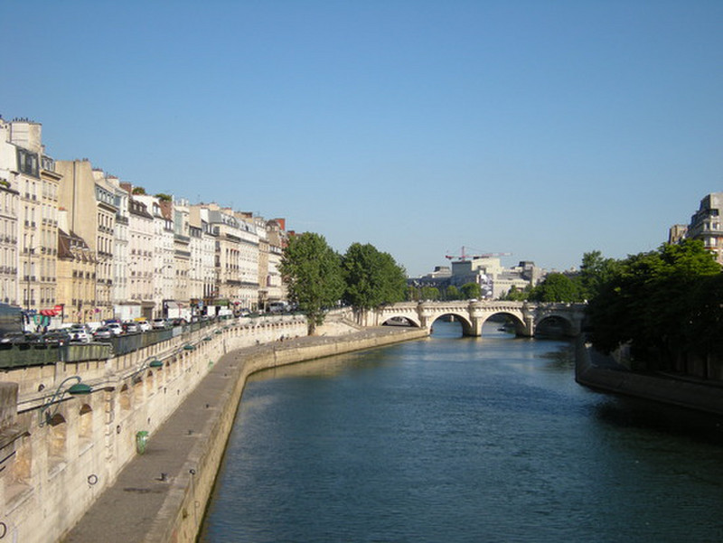 View of shops, and apartments along the Seine