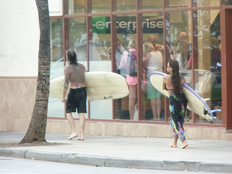 Local surfers heading to the beach