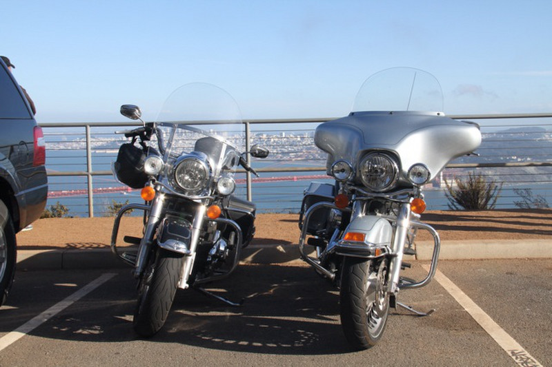 Our Harley&#39;s in front of the GG Bridge