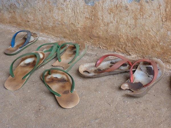 Novices' flip-flops at the monatery where we spent the night during our trekking
