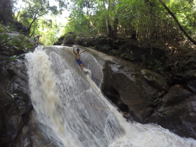 Shaun sliding off a waterfall!