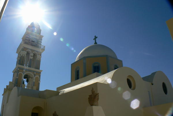 Santorini church in the sun