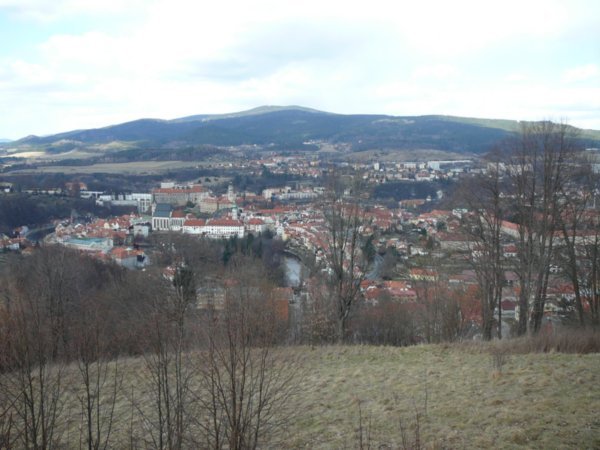 View of Krumlov from a large hill near Krumlov