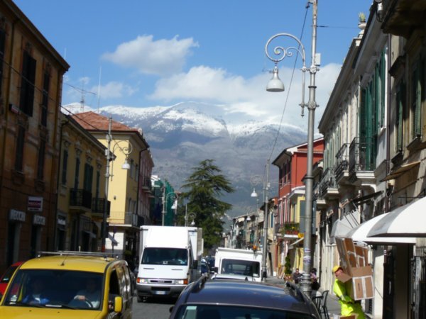 The mountains from the main street of Sora.